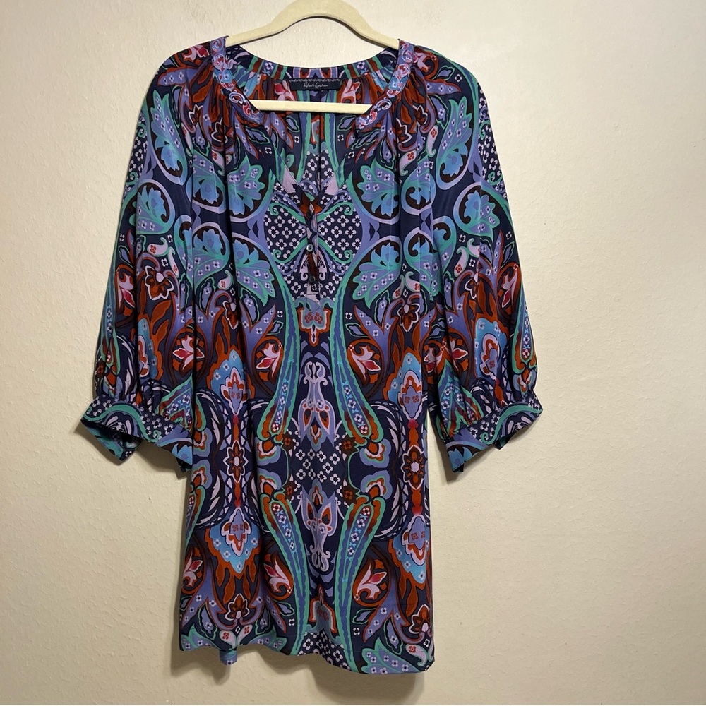Robert Graham 100%‎ Silk Blue Paisley Handkerchief Dress Women Size 6 Vibrant